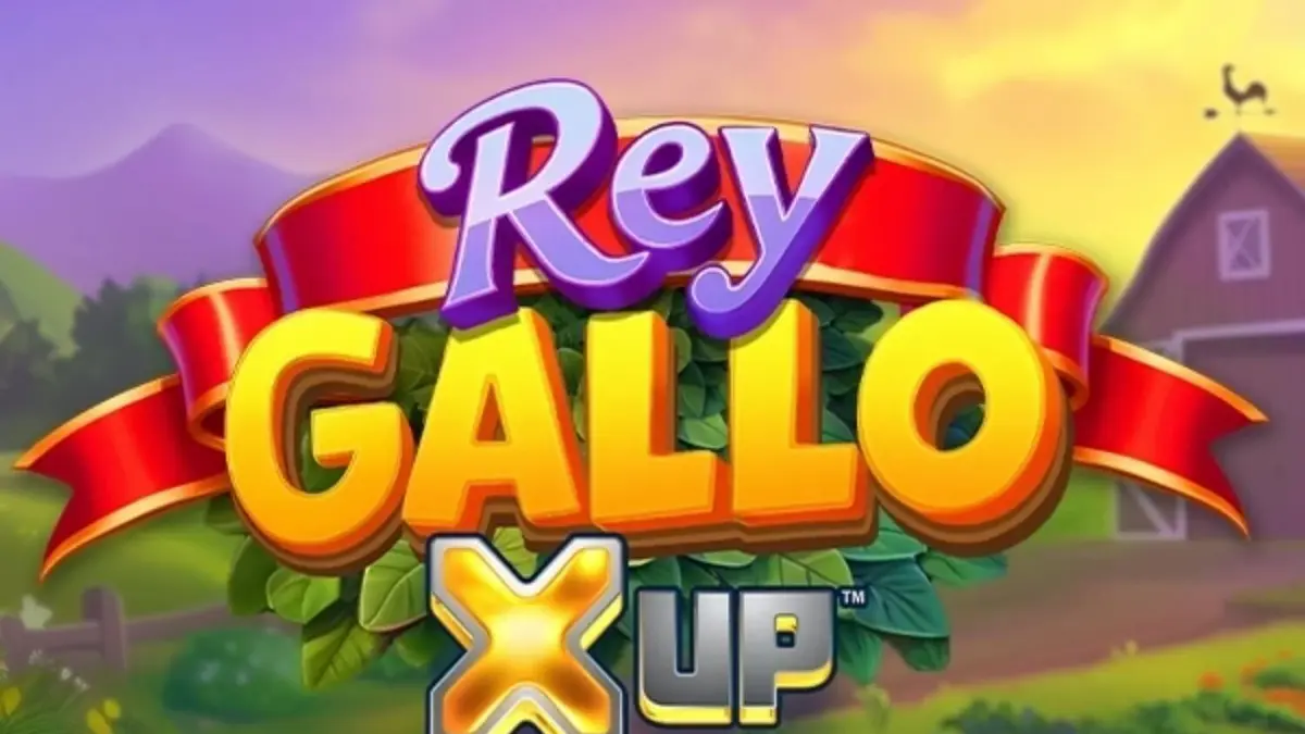 Interface do jogo Rey Gallo X UP™ com elementos rurais e símbolos de galos