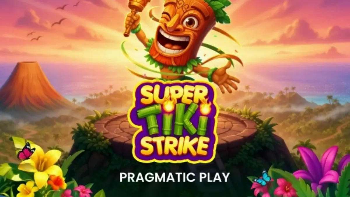 Interface vibrante do slot Super Tiki Strike com elementos tropicais e símbolos Tiki