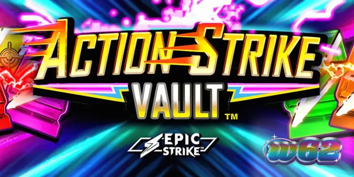 Interface do slot Action Strike Vault com elementos espaciais e neon